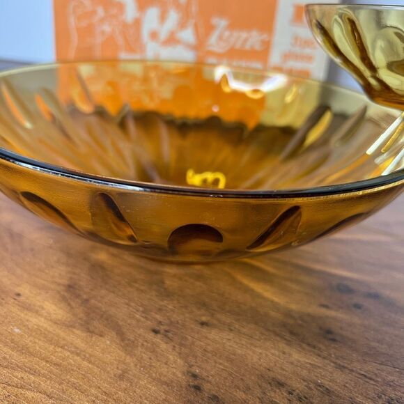 3Pc CHIP'n'DIP Set ~ HazelWare from Lyric Gold / Amber GLASS ~ Vtg MCM - Picture 8 of 12